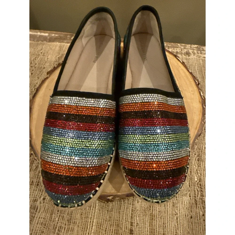 Gianni Bini Bruxie Platform Jeweled Multicolor Stripe Platform Espadrille Sz-8.5